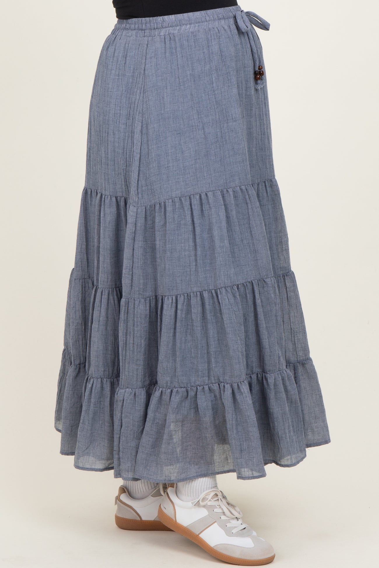 Denim Blue Tiered Drawstring Maternity Maxi Skirt