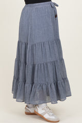 Denim Blue Tiered Drawstring Maternity Maxi Skirt