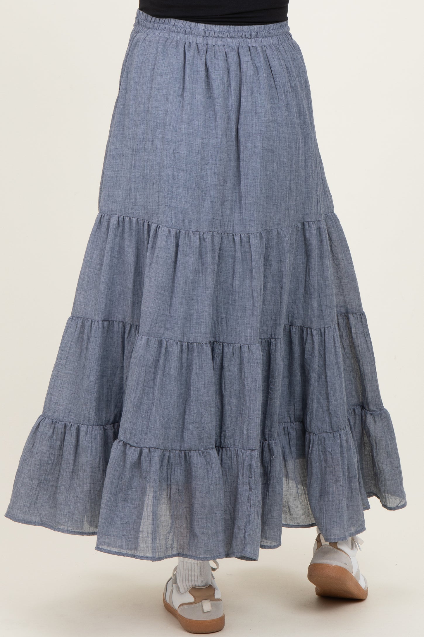 Denim Blue Tiered Drawstring Maternity Maxi Skirt
