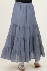 Denim Blue Tiered Drawstring Maternity Maxi Skirt