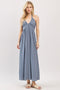 Dusty Blue Halter Neck Side Slit Midi Dress