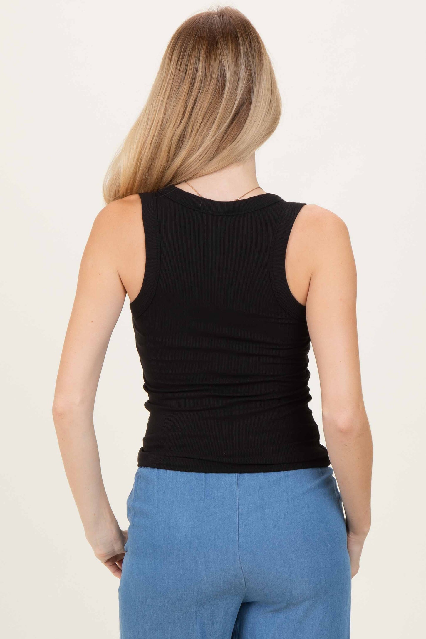 Black Ribbed Scoop Neck Tank Top