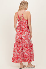 Cranberry Floral Cutout Racer Back Maxi Dress
