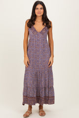 Brown Paisley Halter Maternity Maxi Dress