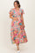 Pink Boho Print Lace Trim Tiered Maternity Midi Dress