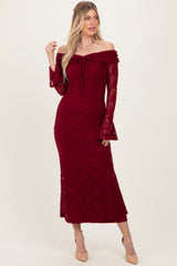 Burgundy Lace Off Shoulder Maxi Dress
