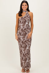Mocha Printed Halter Maxi Dress