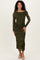 Olive Floral Mesh Overlay One Shoulder Dress