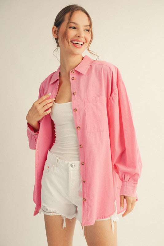 Pink Button Down Lightweight Casual Shirt
