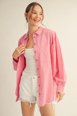 Pink Button Down Lightweight Casual Shirt