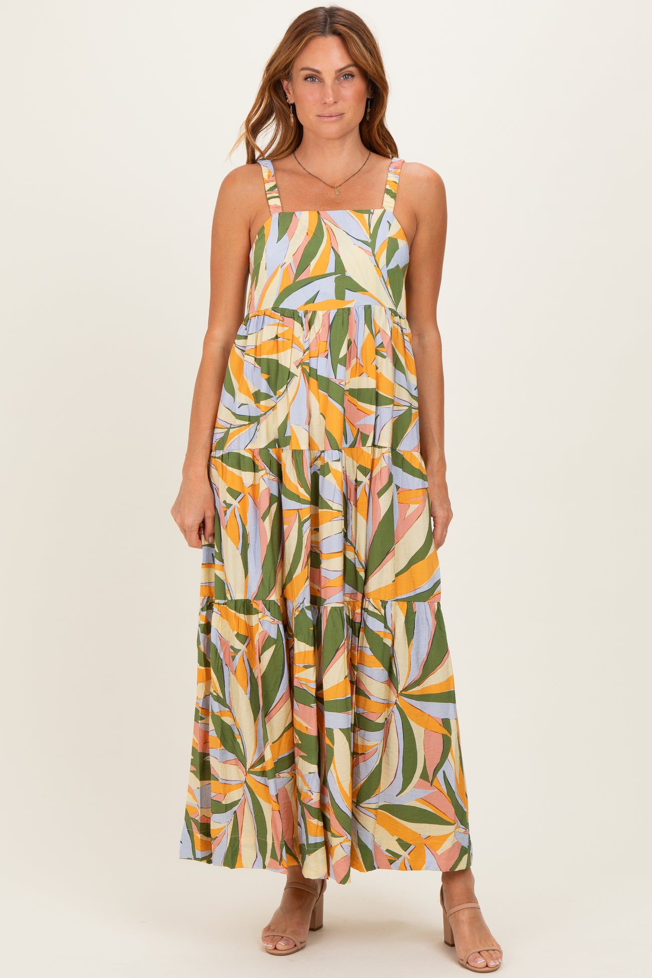 Multicolor Printed Open Back Maternity Maxi Dress