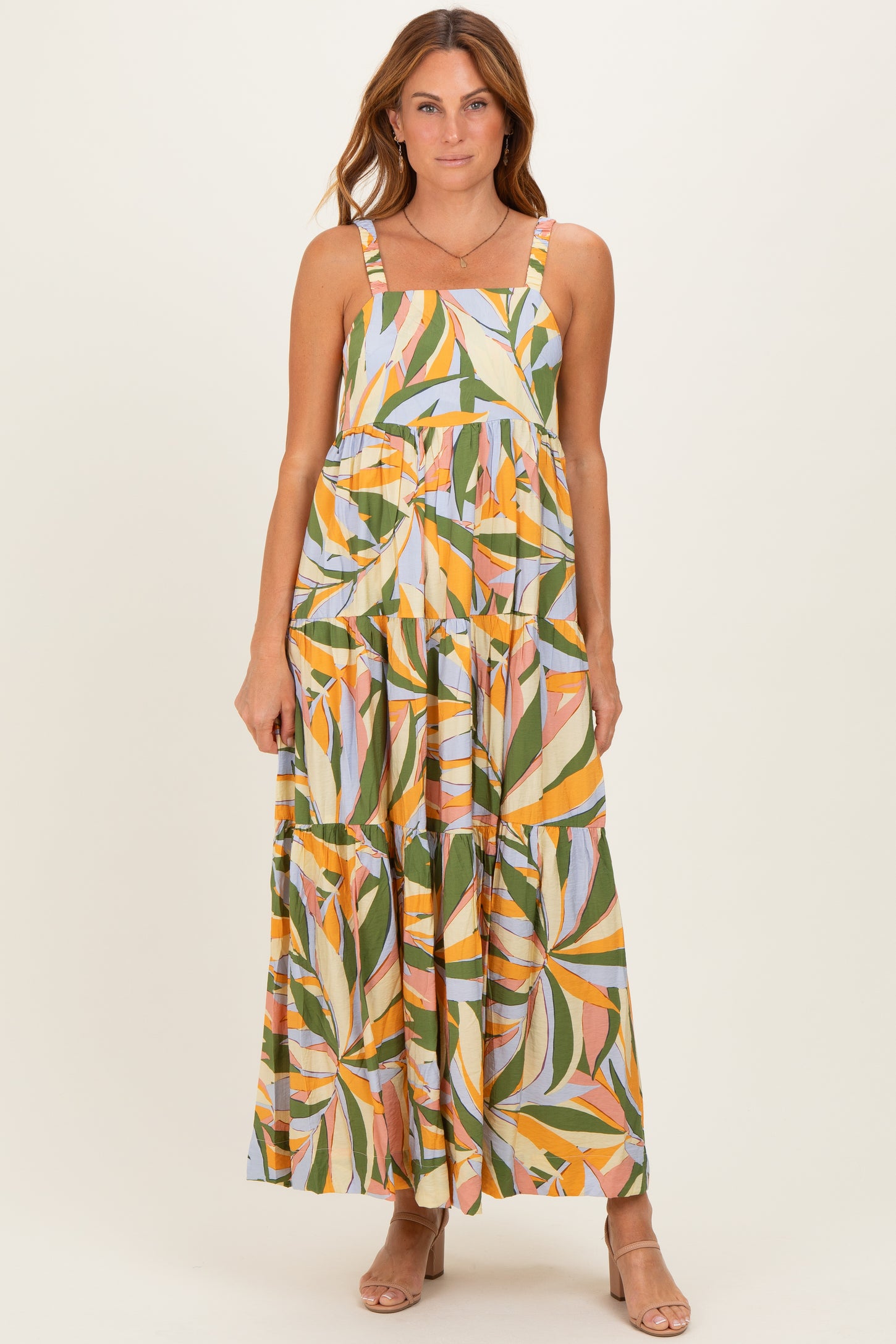Multicolor Printed Open Back Maternity Maxi Dress