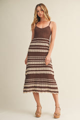 Chocolate Sleeveless Striped Crochet Maternity Dress