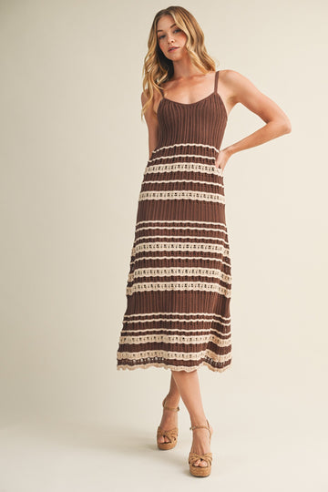 Chocolate Sleeveless Striped Crochet Dress