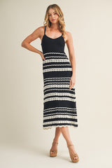 Navy Sleeveless Striped Crochet Dress