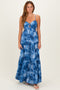 Blue Tie Dye Cutout Tie Back Maxi Dress