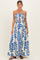 Royal Blue Leaf Print Smocked Crop Top Maxi Skirt Maternity Set