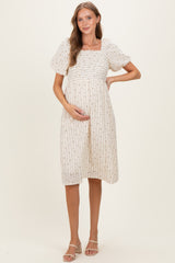 Beige Square Neck Striped Maternity Dress