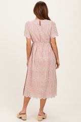 Light Pink Embroidered Floral Midi Dress