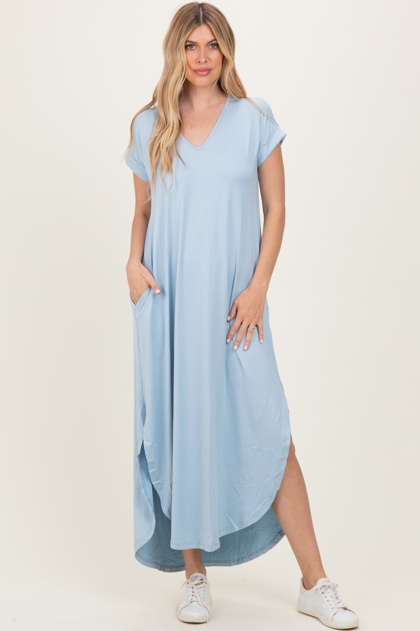 Jade Blue Side Slit Maxi Dress