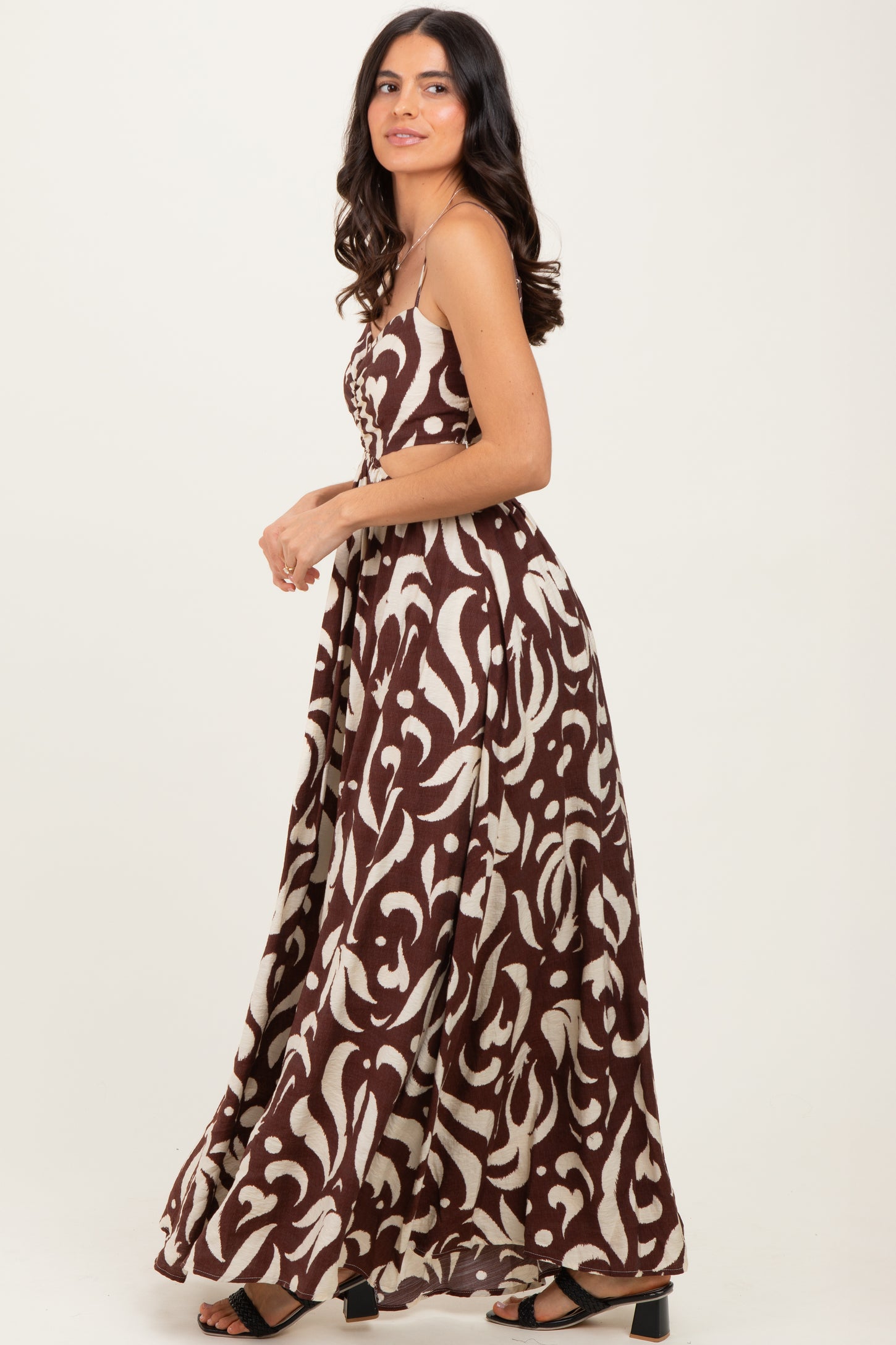 Chocolate Printed Cutout Sleeveless Maxi Dress
