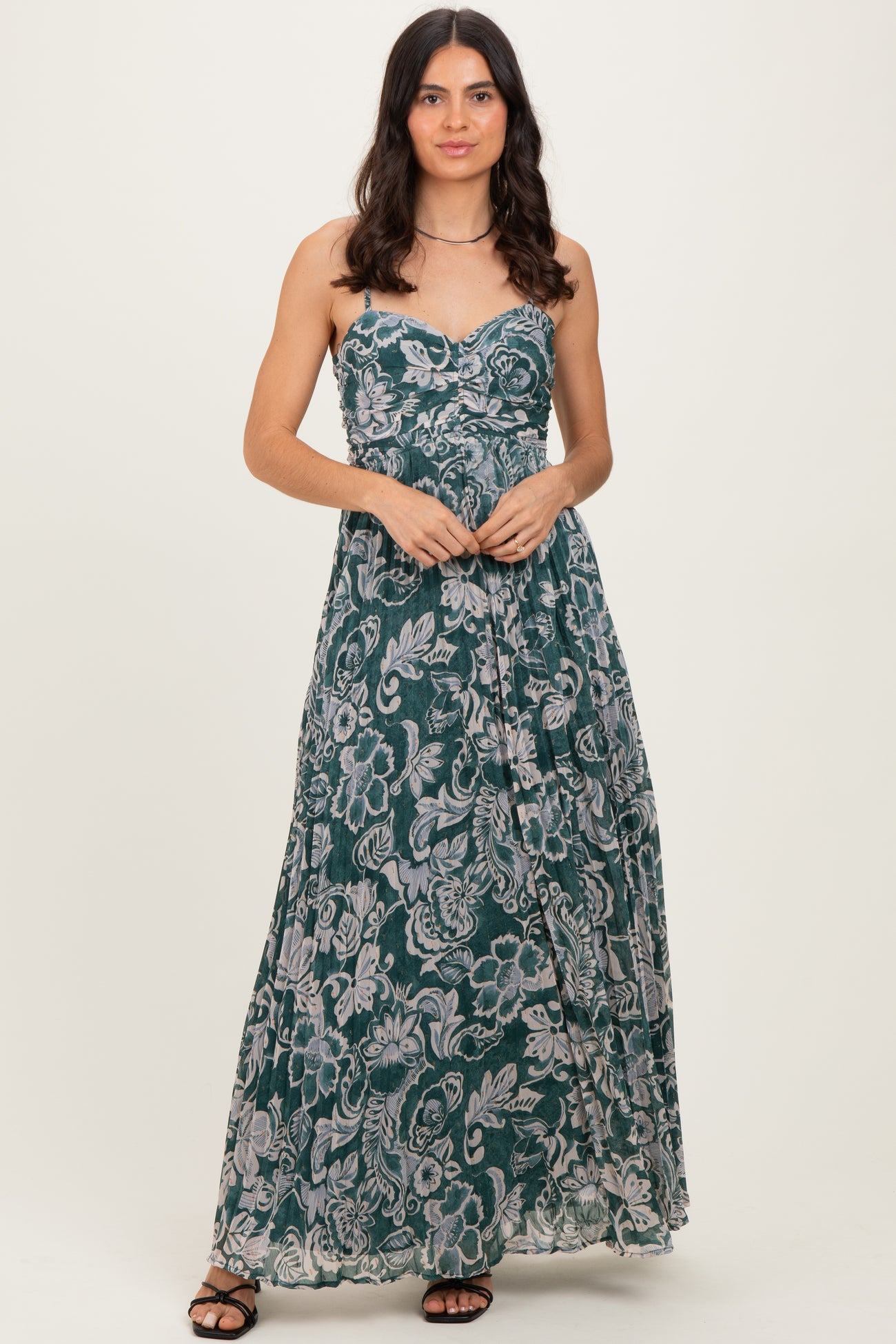 Teal Floral Sleeveless Maternity Maxi Dress