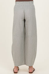 Olive Green Striped Cotton Barrel Leg Maternity Pants