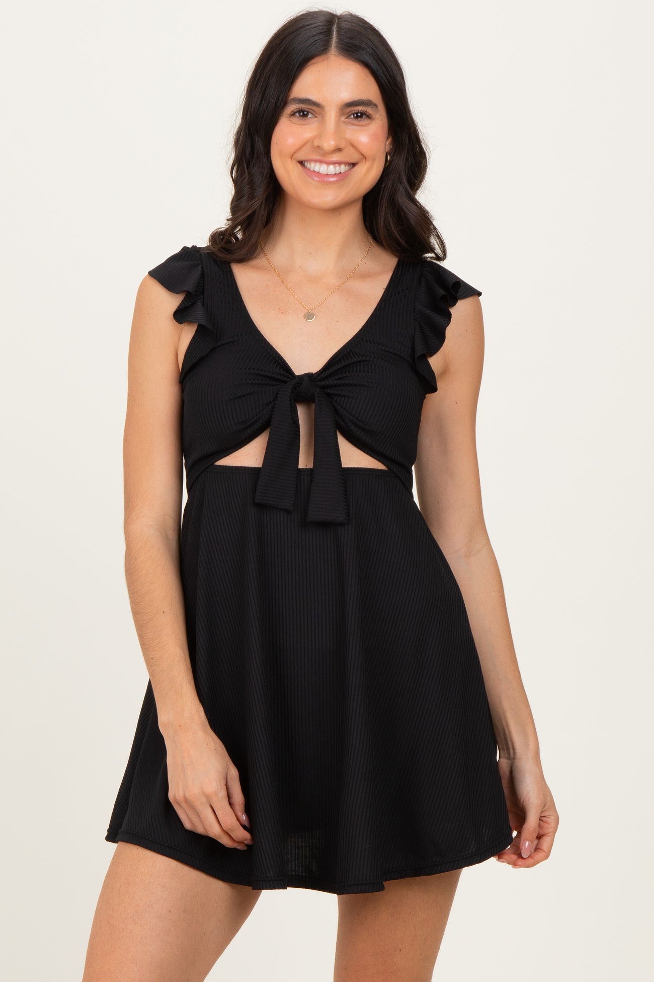 Black Tie Front Cutout Maternity Swim Dress