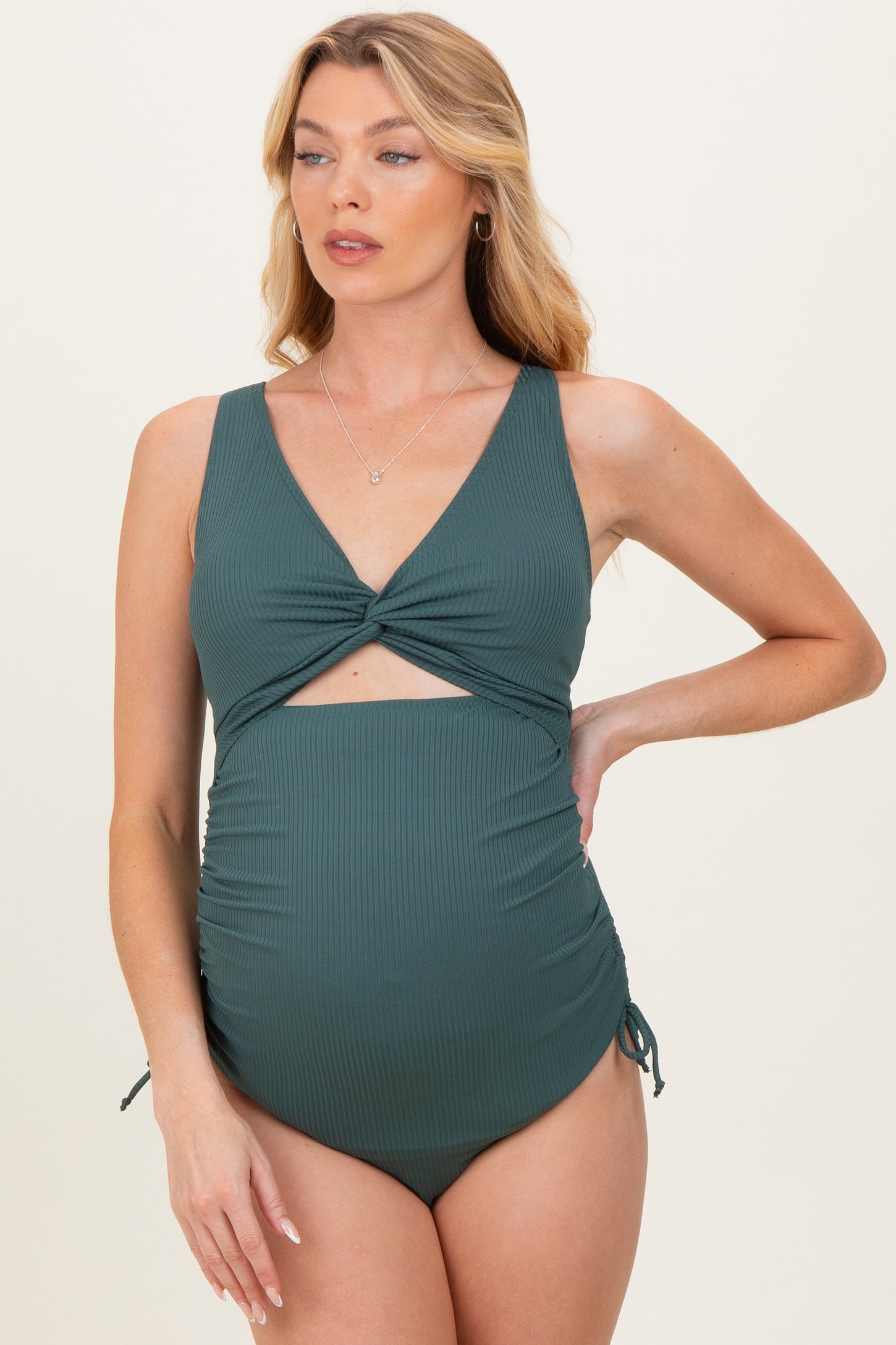 Forest Green Twist Front Cutout Maternity One Piece Swimsuit
