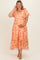 Coral Floral Puff Sleeve Maternity Plus Maxi Dress