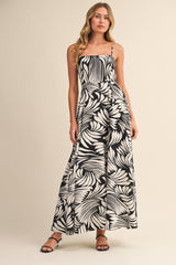 Black Printed Linen A-Line Maternity Midi Dress