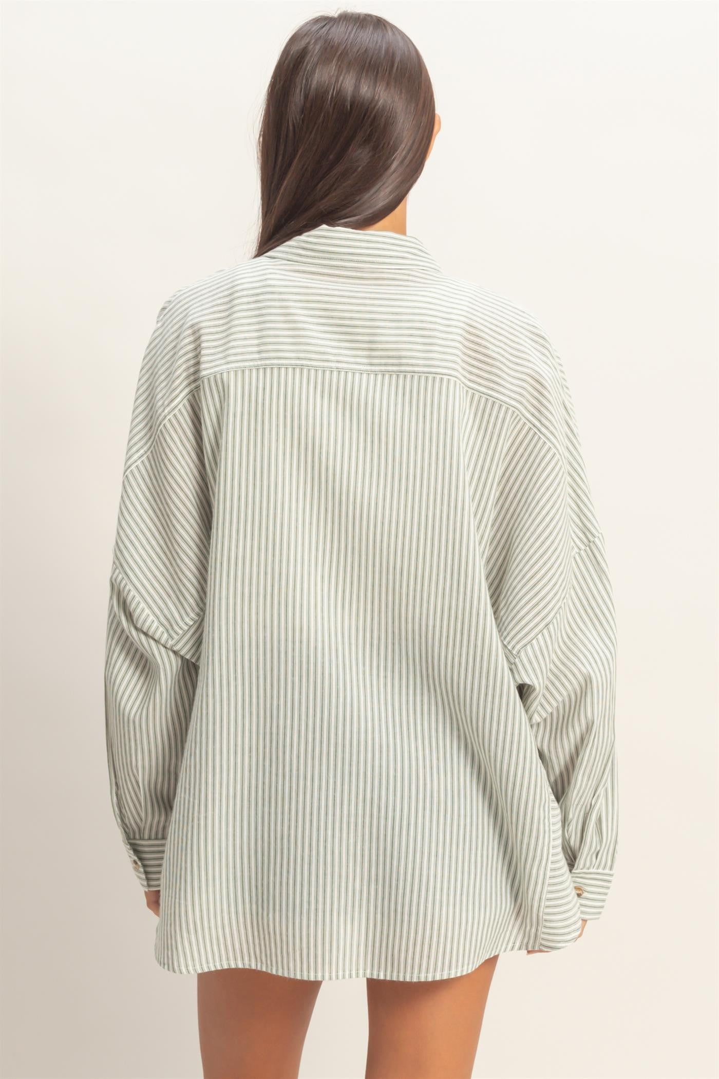 Olive Oversized Striped Button-Up Shirt