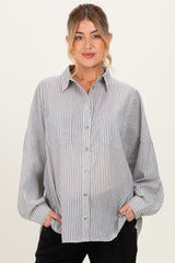 Black Oversized Striped Button-Up Maternity Shirt