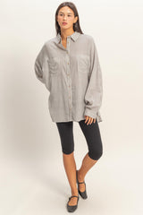Black Oversized Striped Button-Up Shirt