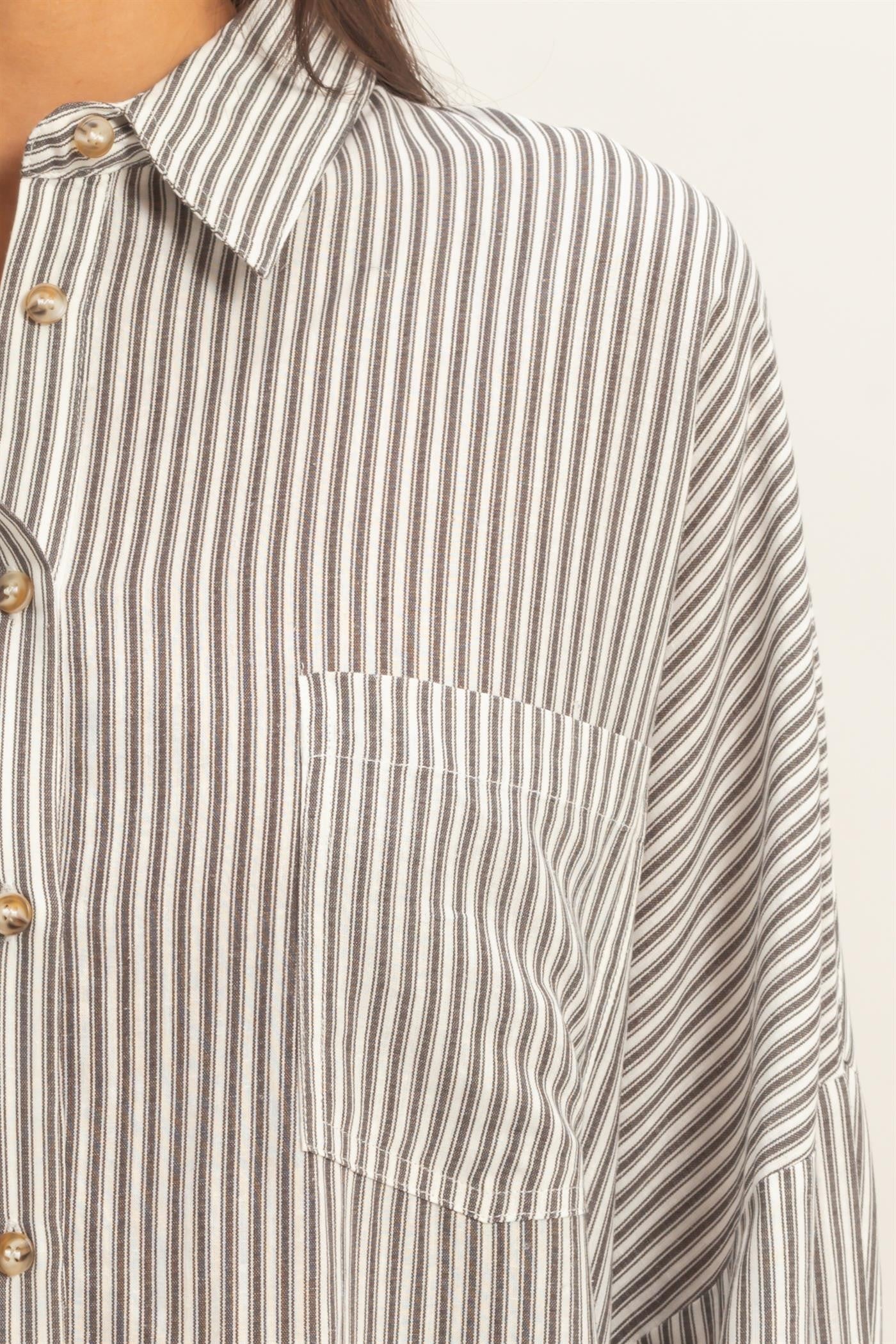 Black Oversized Striped Button-Up Shirt
