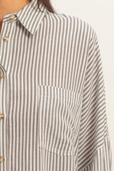 Black Oversized Striped Button-Up Shirt