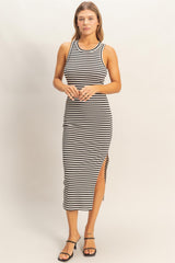 Black Striped Side Slit Maternity Tank Dress