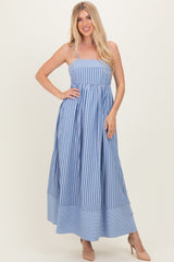 Blue Mixed Stripe Sleeveless Maternity Maxi Dress