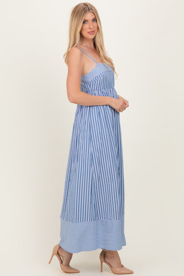 Blue Mixed Stripe Sleeveless Maxi Dress
