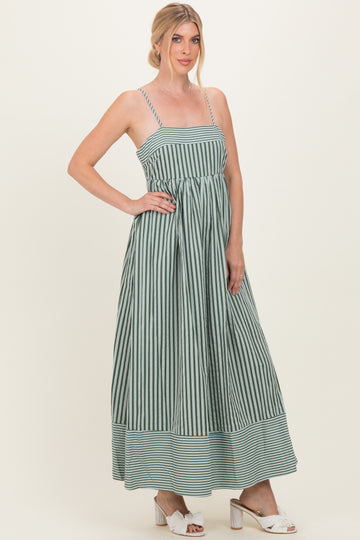 Olive Mixed Stripe Sleeveless Maxi Dress