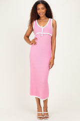 Blush Knit Sleeveless Contrast Trim Maternity Maxi Dress