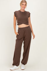 Mocha Cropped Tank Pant Maternity Set