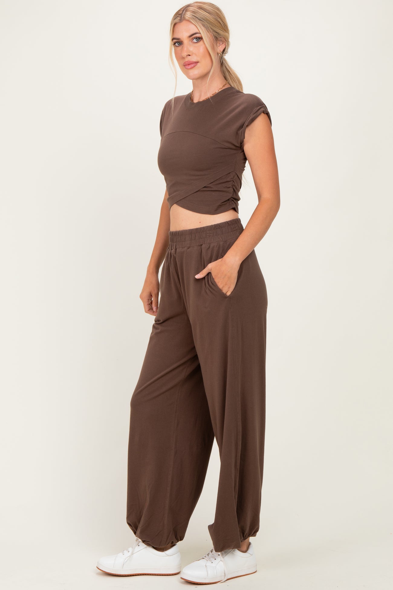 Mocha Cropped Tank Pant Set