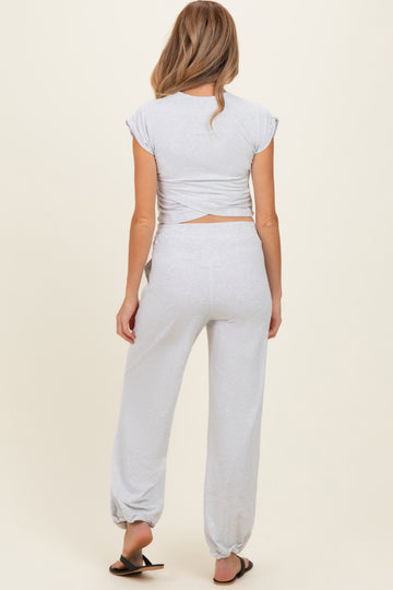 Light Heather Grey Cropped Tank Pant Maternity Set