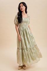 Fern Embroidered Floral Smocked Maxi Dress