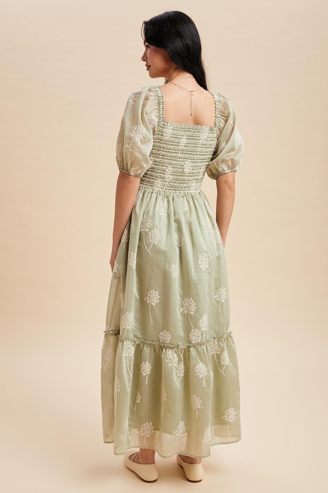 Fern Embroidered Floral Smocked Maxi Dress