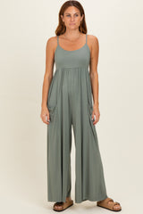 Green Pea Sleeveless Wide Leg Maternity Jumpsuit