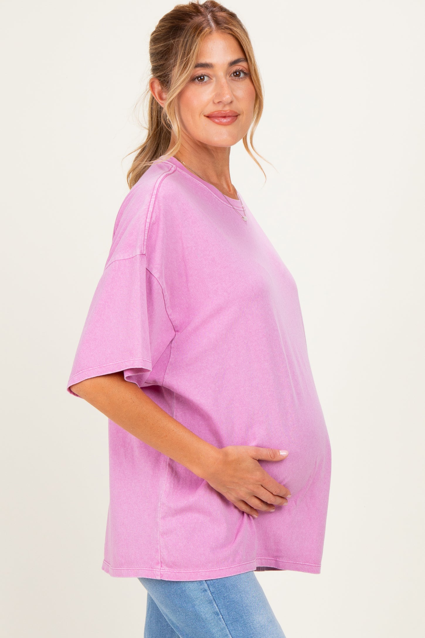 Fuchsia Oversized Mineral Wash Maternity T-Shirt
