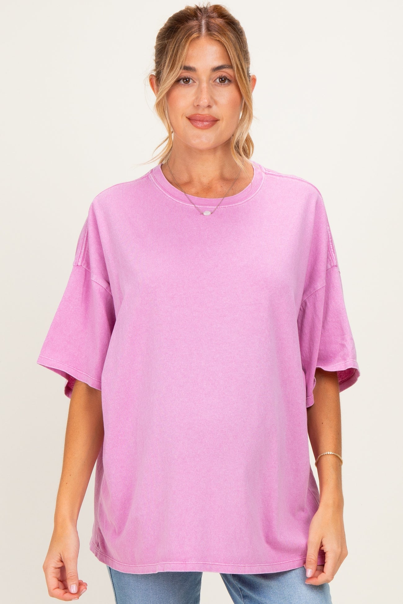Fuchsia Oversized Mineral Wash Maternity T-Shirt