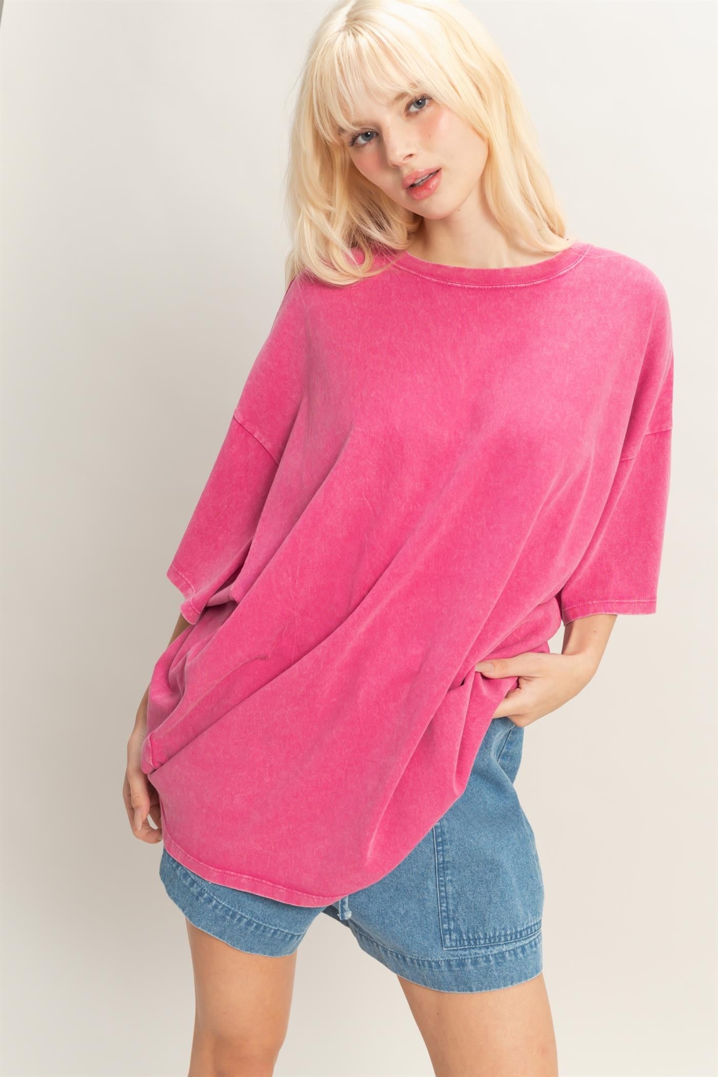Fuchsia Oversized Mineral Wash T-Shirt